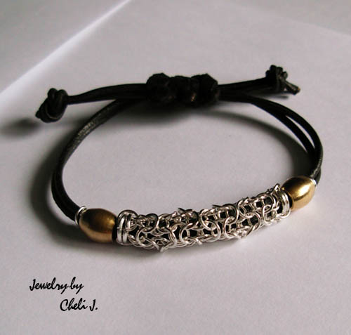 brc024 his and hers leather and silver chainmaille bracelet two ...